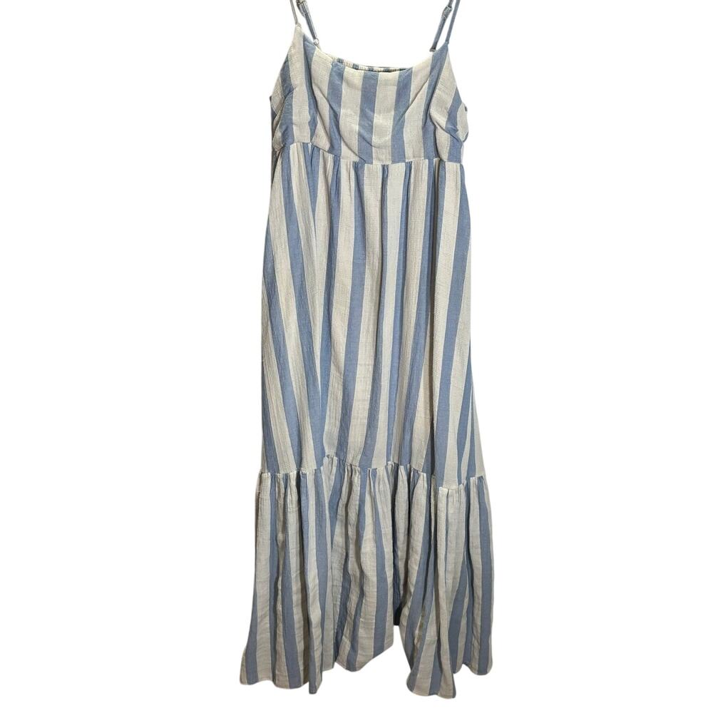 ee:some Los Angeles Blue White Stripe Linen Blend Maxi Dress Adjustable M